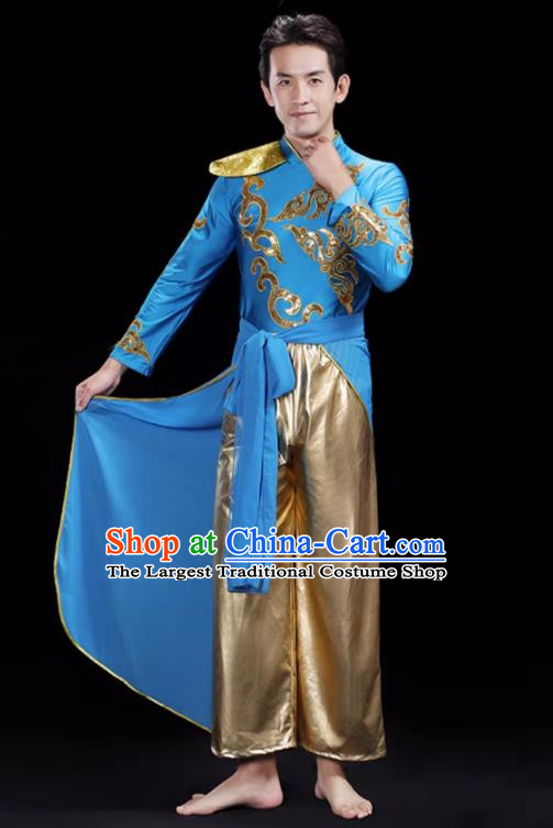 Blue Men S Drumming Suit Opening Dance Costume Male Backup Dancer Suit Modern Dance Costume Fan Dancer Dragon Dance Costume