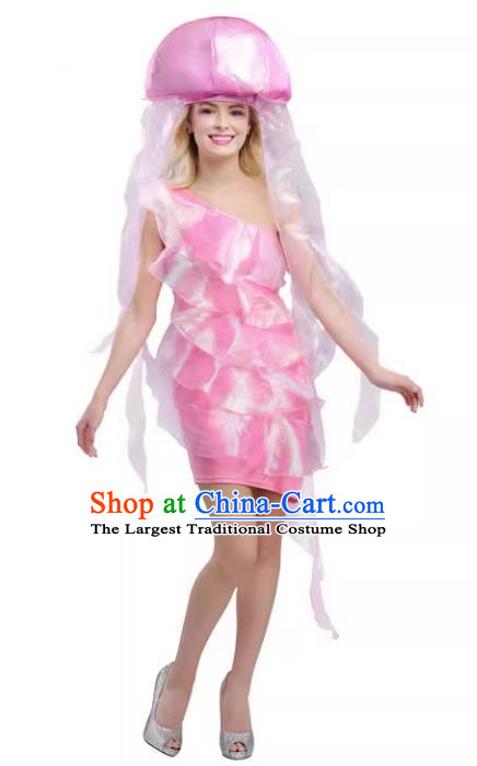 Halloween Stage Performance Clothing Fancy Ball Marine Theme Costume Cosplay Jellyfish Pink Dress