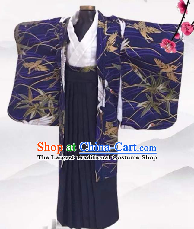 Handmade BJD Doll Costume Top Super Dollfie Japanese Clothing Customize Male Dark Blue Kimono
