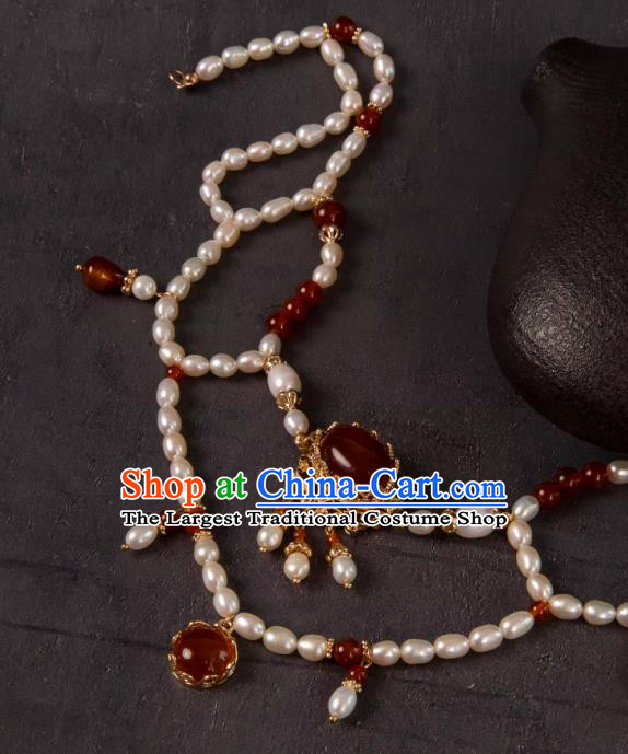 Handmade Pearls Necklace Chinese Ancient Empress Jewelry Top Hanfu Court Woman Necklet