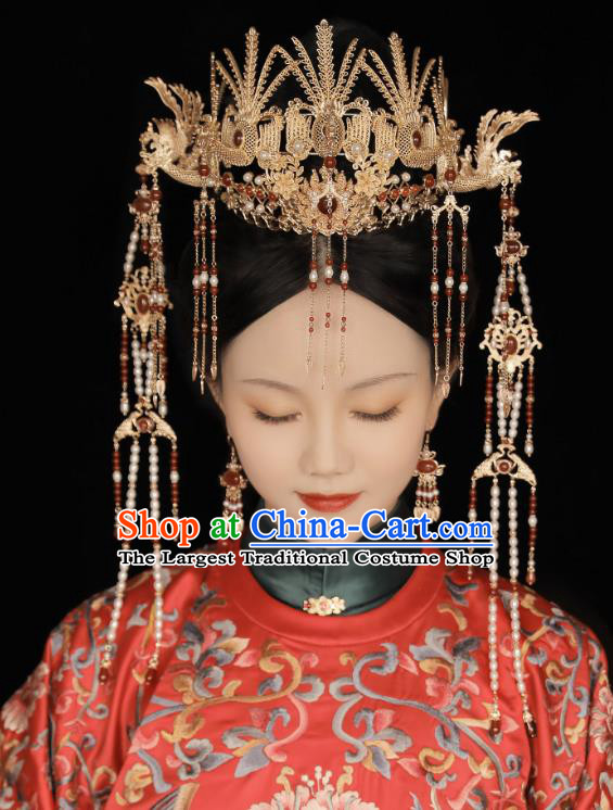 Top Hanfu Headdress Handmade Ming Dynasty Empress Phoenix Coronet Chinese Ancient Bride Hair Jewelries