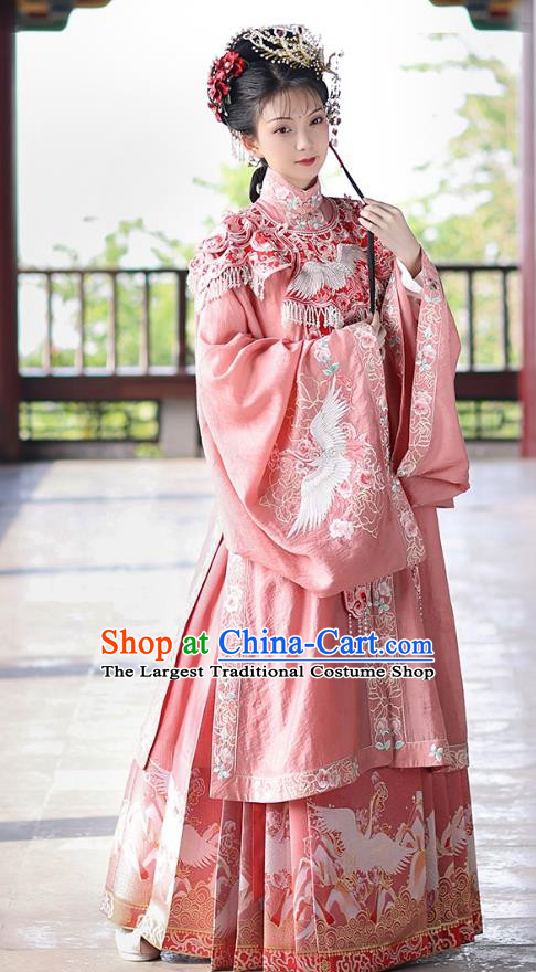 The Twelve Beauties of Jinling Jia Xichun Costumes A Dream in Red Mansions China Ming Dynasty Hanfu Pink Long Blouse and Mamian Qun