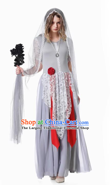Cosplay Corpse Bride Grey Dress Christmas Stage Performance Clothing Top Halloween Party Female Costume