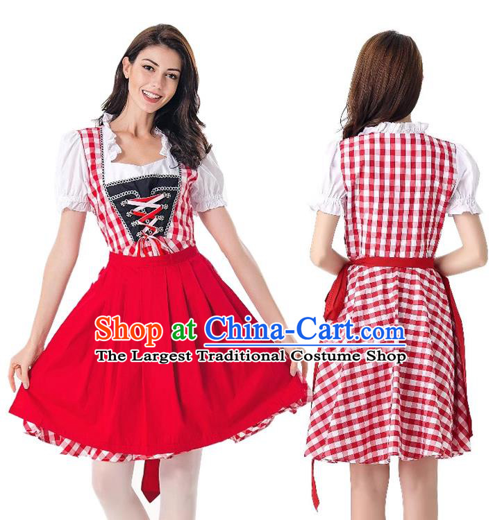 Traditional Bavarian Clothing German Beer Girl Red Dress European Munich Stage Performance Costume