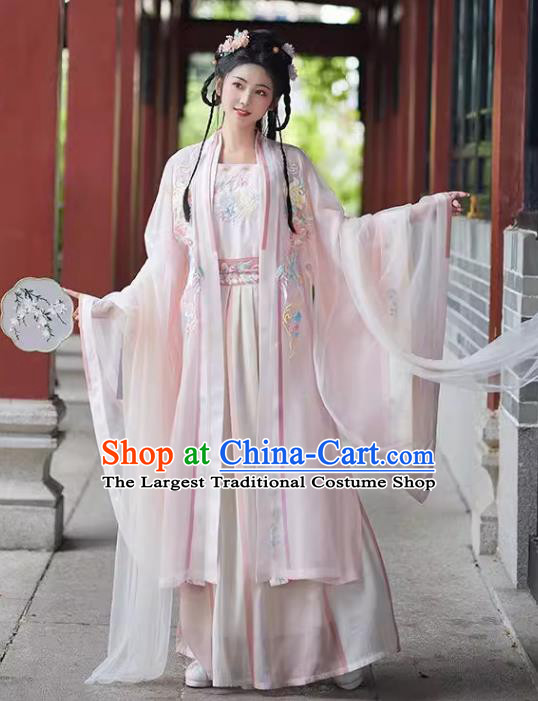 China Ancient Royal Princess Costumes Embroidered Pink Qiyao Ruqun Song Dynasty Woman Hanfu Clothing