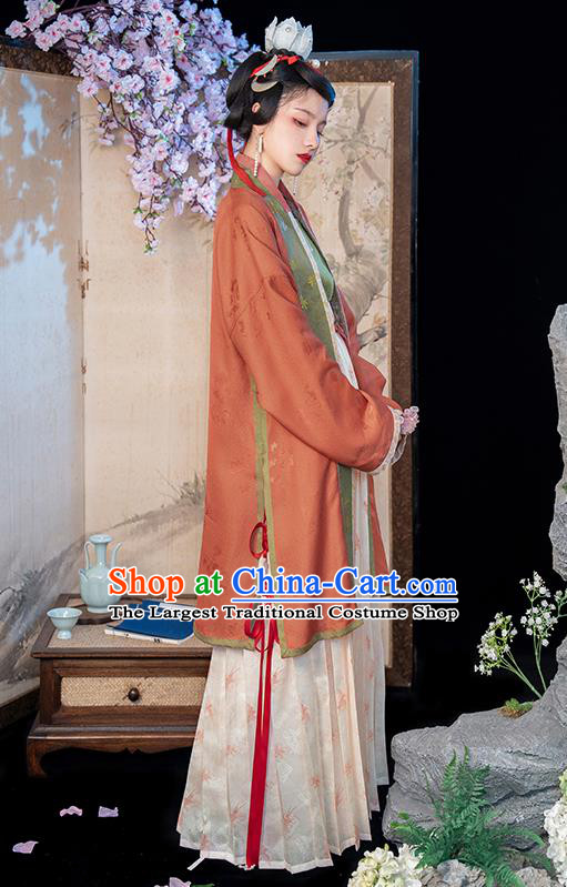 China Song Dynasty Noble Lady Costumes Red Cape Top and Skirt Traditional Hanfu Dress Ancient Princess Clothing Complete Set