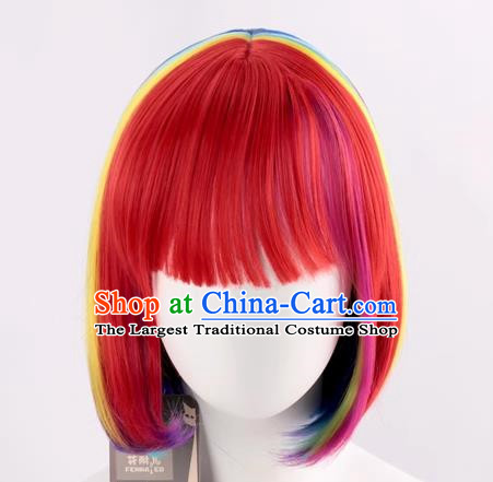 Rainbow Color Bob Hair Student Bobo Wig Color Masquerade Fans Cos Short Straight Hair