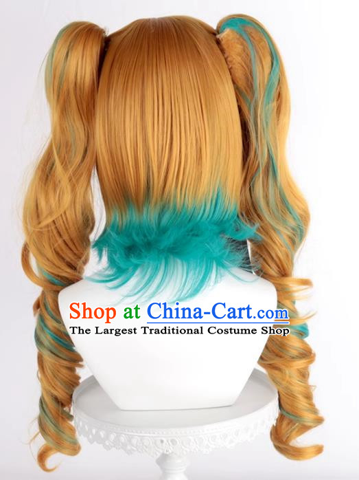 The Binder Shinzan Renzi Golden Brown Turquoise Highlighted Cos Wig Main Body Double Ponytail Long Curly Hair
