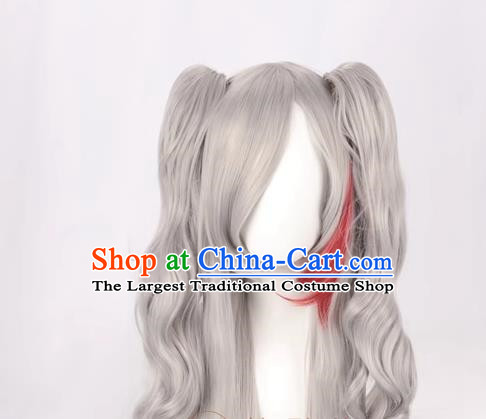 Cos Wig Lolita Silver Gray Gradient Double Ponytail Long Curly Hair