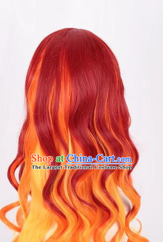Ladies Gradient Long Curly Hair Red Gradient Orange Long Hair European And American Cosplay Nightclub Full Wig