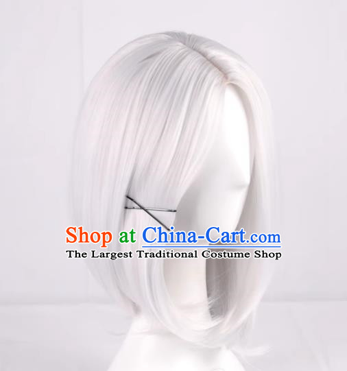 3 7 Points Scalp Silver White Cos Anime Wig For Men And Women