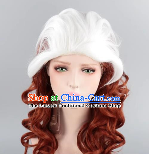 White Gradient Brown Long Curly Hair Cos Wig