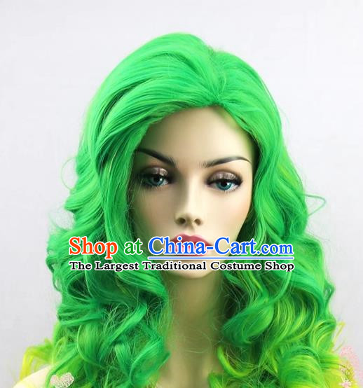 Green Yellow Wig Lady Gaga Hairstyle Long Curly Hair Gradient Color Cosplay
