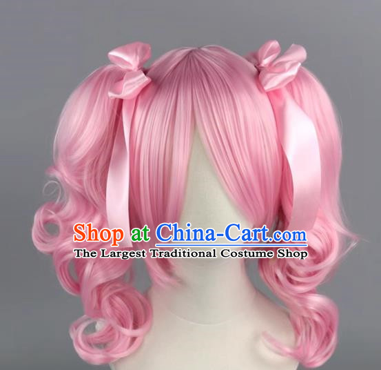 Bang Dream Aya Maruyama Light Pink Body Double Ponytail Short Curly Cosplay Wig