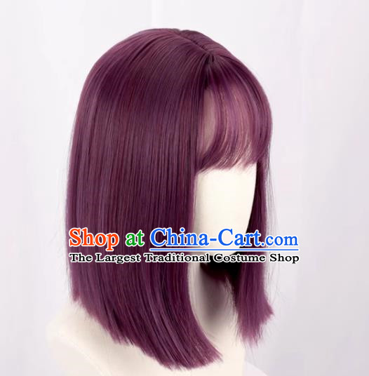 Purple Female Medium Length Straight Clavicle Hair Nakamura Yuri Angel Beats Full Cos Wig