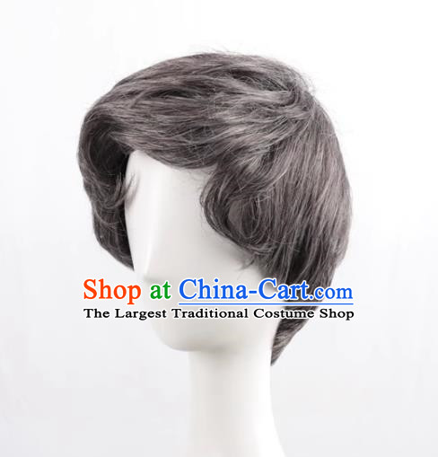 Stage Props Show Grandpa Wig Middle Aged Gray Male Short Hair Hood Cosplay Wig