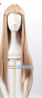Mixed Flaxen Beauty Peak Braid Style Long Straight Hair Cos Wig