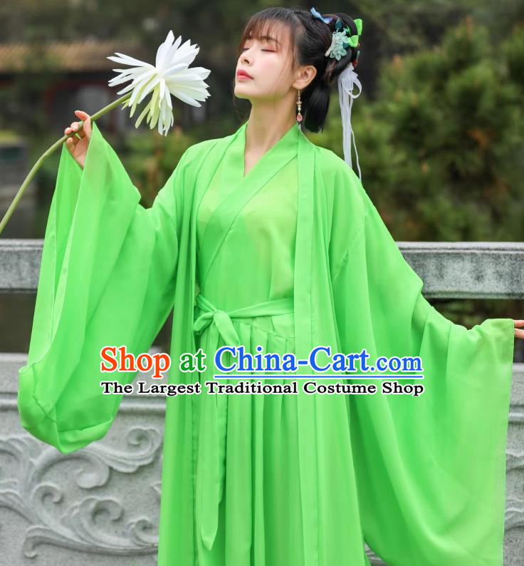 China Ancient Fairy Costume Song Dynasty Young Woman Clothing Traditional Hanfu Green Dress