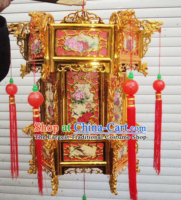 China Classical Flower Bird Patterns Palace Lantern New Year Golden Lantern Handmade PVC Plastic Lamp