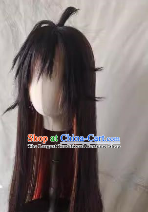 Highlight Gradient Wig Two Color Genshin Impact Zhongli Style Custom Made Front Hook Lace Orange Brown COS