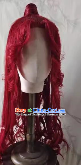 Front Lace Props Costumes For Men And Women Red Beauty Pointed Curly Hair With Hanfu Custom Long Hair Wig