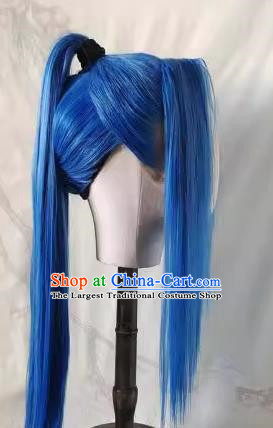 Hand Hook Wig Douluo Hand Woven Mainland Full High Ponytail Blue Mixed Silk Custom Beauty Tip
