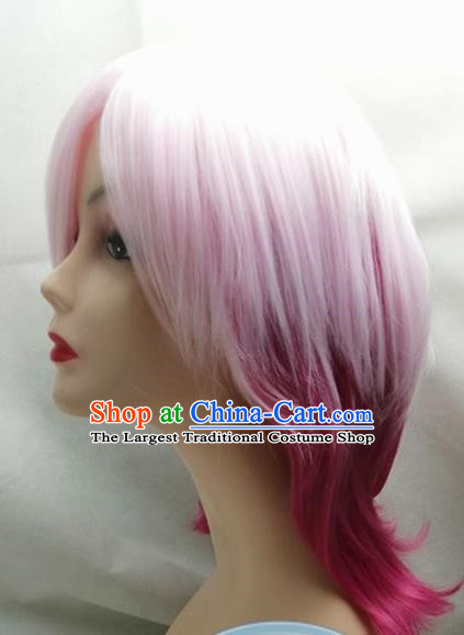 Rose Red Gradient COS Wig Short Hair Girls Overall Hair Cover