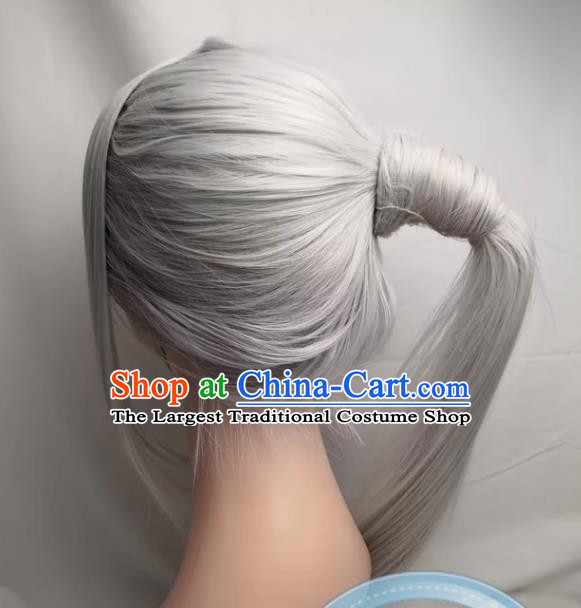 Wig COSPLAY Silver Partial Ponytail Fire Emblem Edelgard Anime Fake Hair