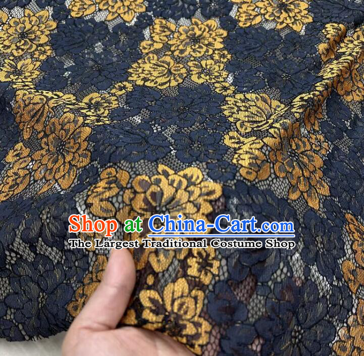 Top Hollowed Out Golden Flower Pattern Lace Material Composite Cloth Cheongsam Black Lace Fabric