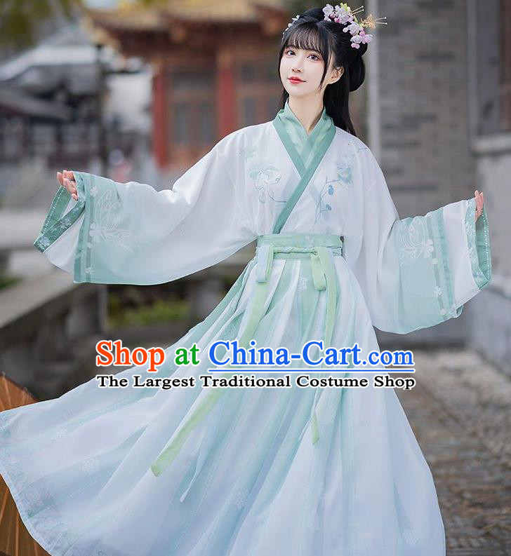 Chinese Jin Dynasty Young Lady Costumes Light Green Hanfu Dress Ancient Fairy Princess Clothing