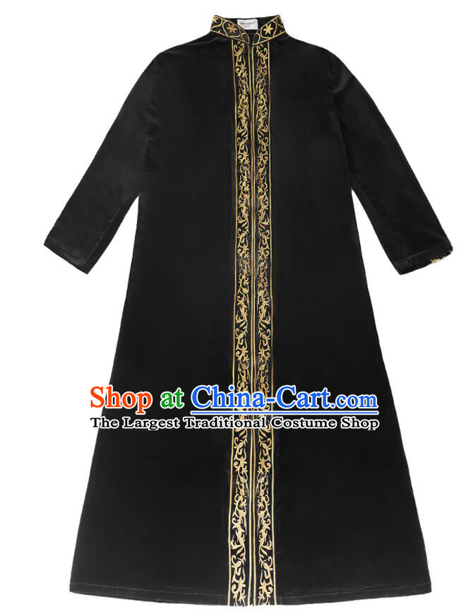 Indian Stage Performance Clothing Traditional Garment India Male Embroidered Black Velvet Robe