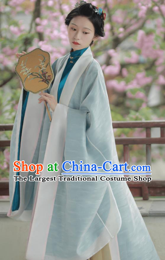Chinese Ming Dynasty Noble Woman Clothing Ancient Young Mistress Garment Costumes Traditional White Cape Gown and Skirt Complete Set