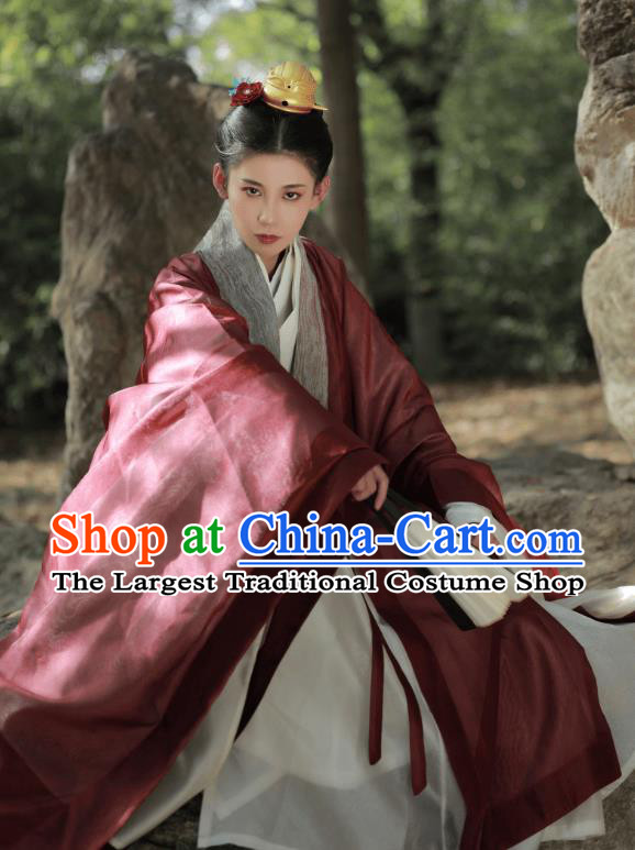 Chinese Ancient Young Man Garment Costumes Traditional Dark Red Cape and White Gown Ming Dynasty Childe Clothing