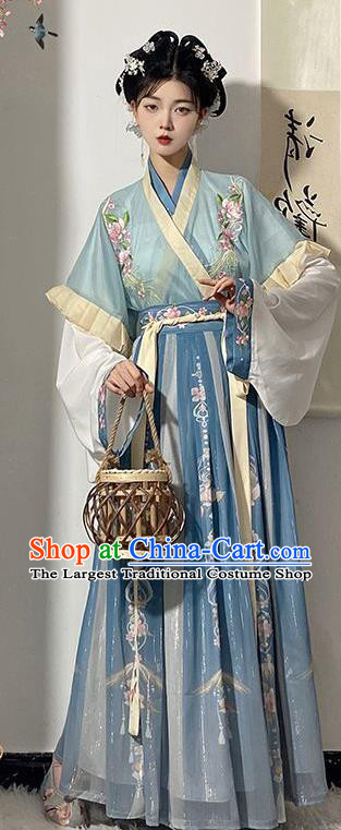 Chinese Blue Ruqun Hanfu Clothing Ancient Noble Lady Dresses Jin Dynasty Royal Princess Garment Costumes