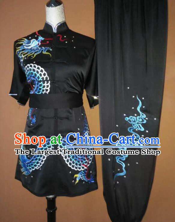 Top Competition Uniform Chinese Kung Fu Black Outfit Professional Wushu Tournament Costume