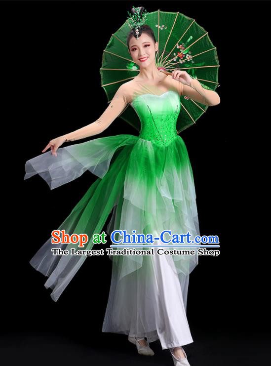 China Yangko Dance Costume Jasmine Dance Fashion Umbrella Dance Clothing Women Group Stage Show Green Uniform