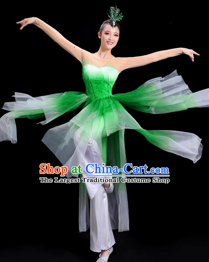 China Yangko Dance Costume Jasmine Dance Fashion Umbrella Dance Clothing Women Group Stage Show Green Uniform