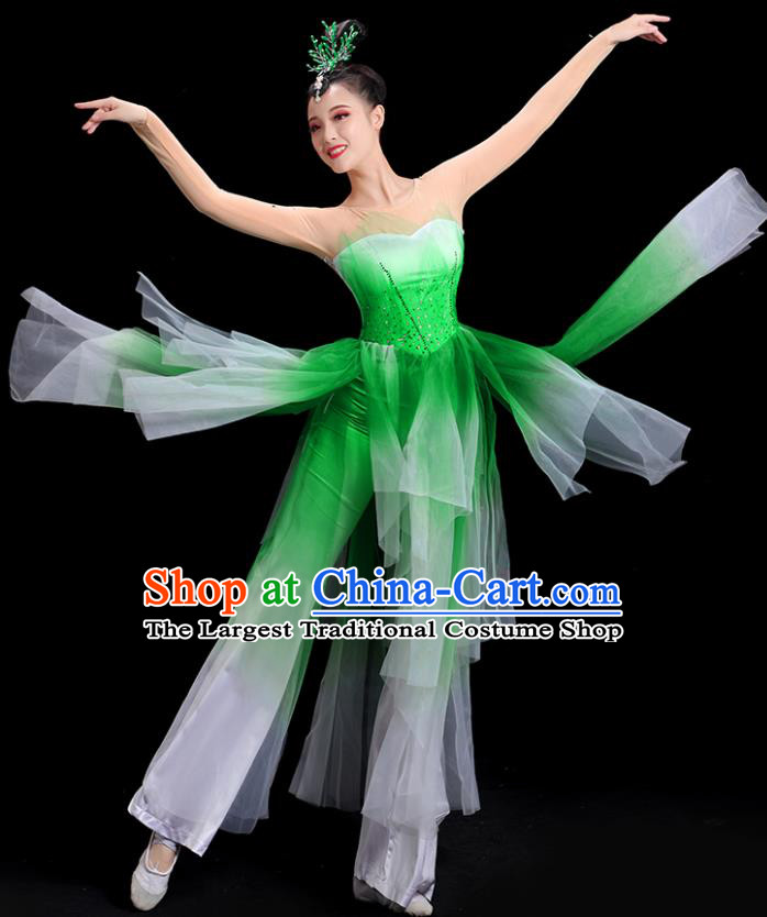 China Yangko Dance Costume Jasmine Dance Fashion Umbrella Dance Clothing Women Group Stage Show Green Uniform