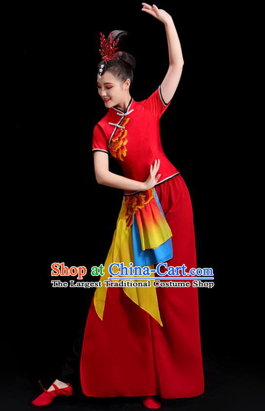 China Folk Dance Clothing Group Stage Show Red Uniform National Yangko Dance Costume