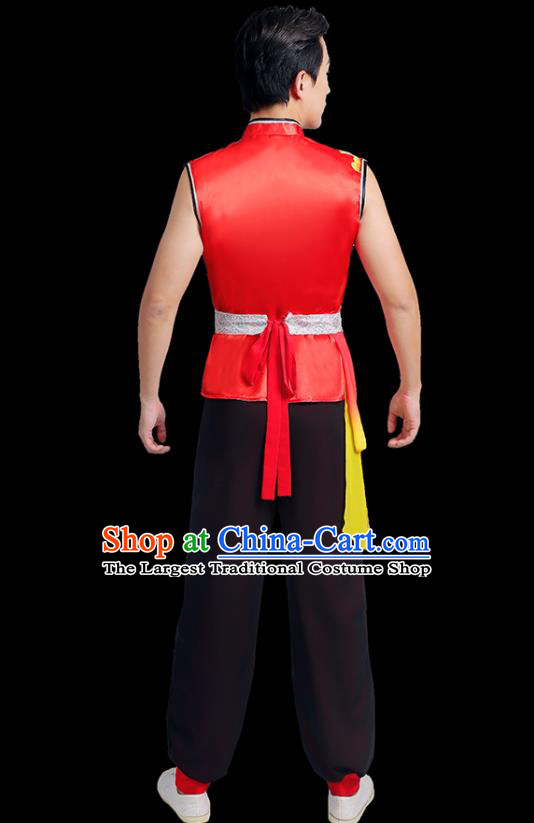 China National Yangko Dance Costume Folk Dance Clothing Male Group Stage Show Red Uniform