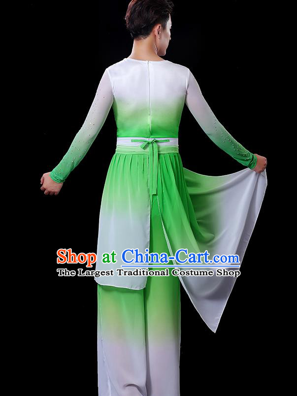 Top Yangko Dance Gradient Green Outfit Male Folk Dance Clothing Stage Show Fashion Fan Dance Costume