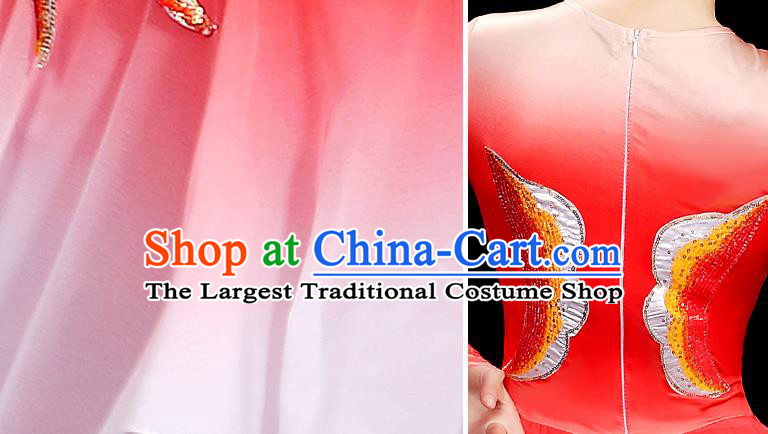 Top Women Group Stage Show Fashion Fan Dance Costume Yangko Dance Red Outfit Folk Dance Clothing