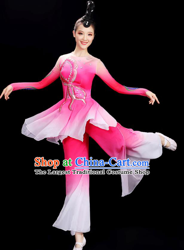 Top Folk Dance Clothing Women Group Stage Show Fashion Fan Dance Costume Yangko Dance Pink Outfit