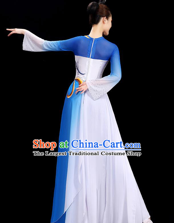 Chinese Women Dancing Competition Fashion Fan Dance Show Costume Yangko Dance Blue Outfit Folk Dance Clothing