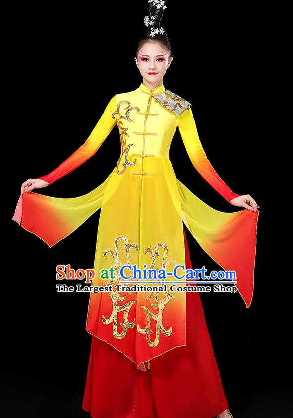 China Umbrella Dance Clothing Women Group Stage Performance Yellow Outfit Yangko Dance Costume