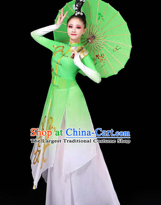 China Yangko Dance Costume Umbrella Dance Clothing Women Group Stage Performance Green Outfit