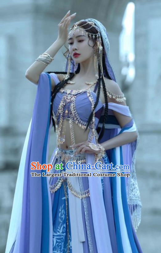 China Ancient Fairy Clothing TV Series Ethnic Princess Costumes Dunhuang Flying Apsaras Violet Dresses