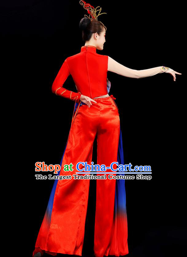 China Folk Dance Clothing Yangko Dance Red Outfit Women Group Stage Show Costume