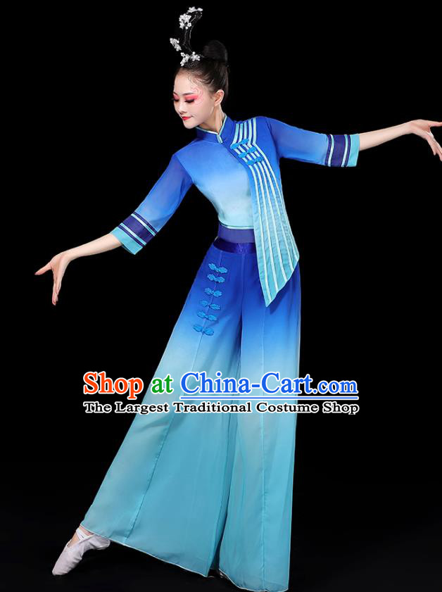 China Women Group Stage Show Costume Modern Dance Fashion Fan Dance Clothing Yangko Dance Blue Outfit