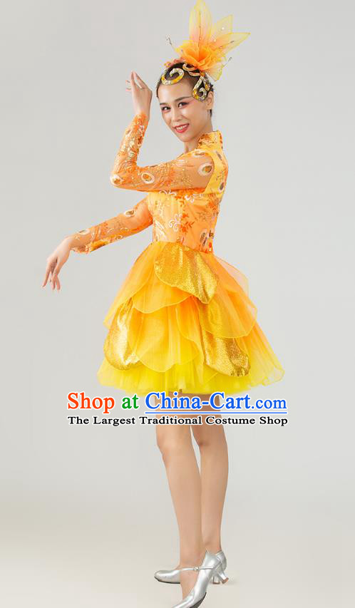 China Lantern Dance Costume Drum Dance Fashion Modern Dance Yellow Dress Women Group Yangko Dance Clothing